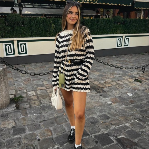 Zara | Dresses | Zara Striped Pointelle Knit Sweater | Poshmark